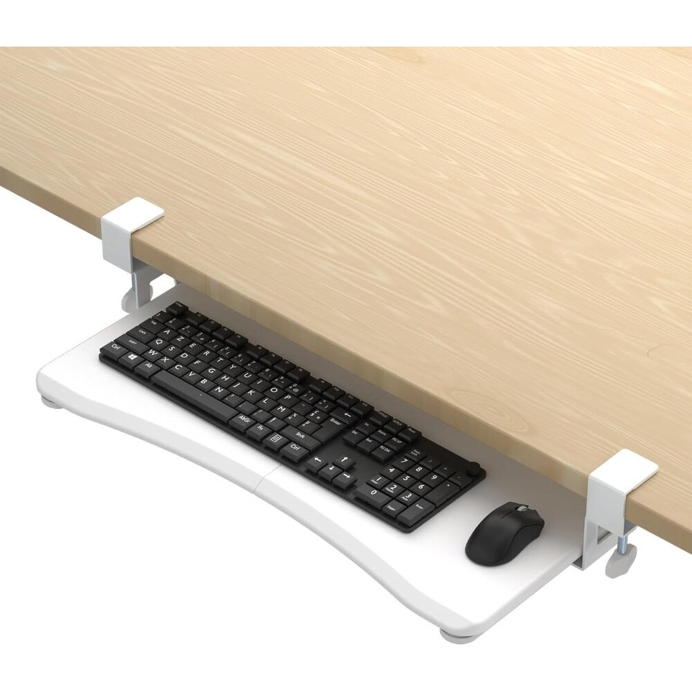 Keyboard Tray Under Desk Pull Out with C Clamp Mount, Computer Keyboard & Mouse
